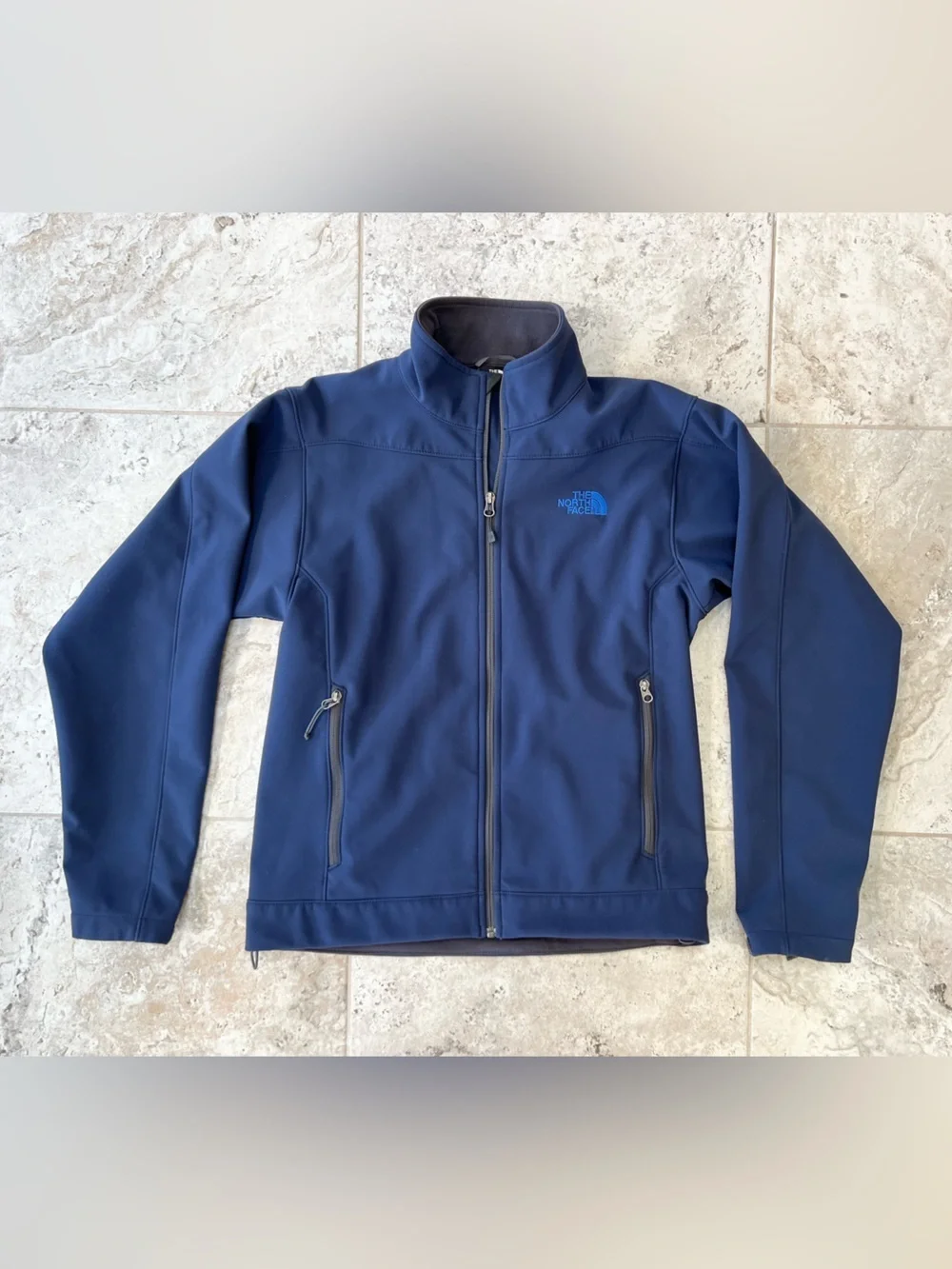The North Face Zip-Up Soft Shell Chest Logo Jacket Coat  Shady Navy Blue, Small